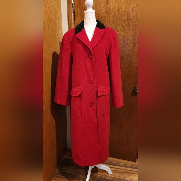 Vintage HARVE BENARD Size 16 RED WOOL LONG LINED Winter Coat Jacket K22 - Picture 1 of 9